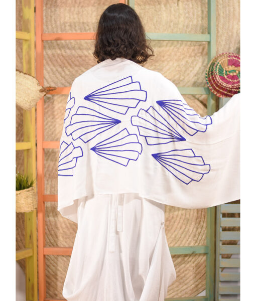 White Handwoven Viscose Shawl with Hand Embroideries handmade in Egypt & available in Jozee Boutique