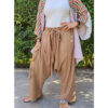 Dark Beige Linen Baggy Harem Pants handmade in Egypt & available in Jozee Boutique