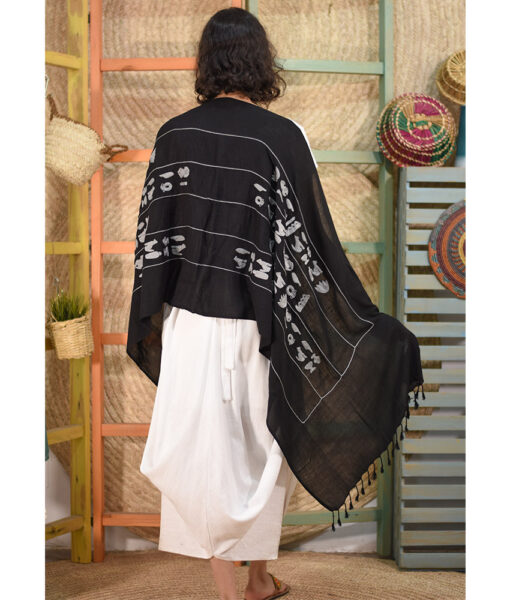 Black Handwoven Viscose Shawl with Hand Embroideries handmade in Egypt & available in Jozee Boutique