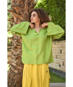 Apple Green Handwoven Viscose Top Handmade in Egypt & available in Jozee boutique