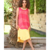 Yellow & Fuchsia Viscose Midi Sleeveless Dress Handmade in Egypt & available in Jozee boutique