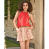 Beige & Red Adjustable Viscose Short Jumpsuit handmade in Egypt & available in Jozee boutique