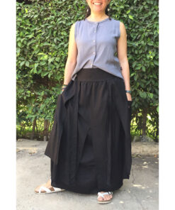 Black Linen Slices Skirt handmade in Egypt & available at Jozee boutique