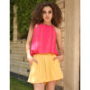 Fuchsia & Yellow Adjustable Viscose Short Jumpsuit handmade in Egypt & available in Jozee boutique