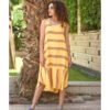 Yellow & Brown Viscose Midi Sleeveless Dress Handmade in Egypt & available in Jozee boutique