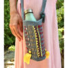 Slate Grey Embroidered Burlap Bottle Cover handmade in Egypt & available at Jozee Boutique.