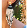 White, Black & Aqua Beaded Earrings handmade in Egypt & available in Jozee Boutique