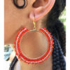 Red & White Beaded Copper Earrings handmade in Egypt & available in Jozee Boutique