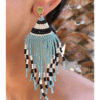 White, Black & Aqua Beaded Earrings handmade in Egypt & available in Jozee Boutique
