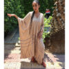 Beige & Blue Handwoven Viscose Long Kaftan Handwoven Viscose Top made in Egypt & available in Jozee boutique