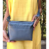 Grey Genuine Leather pouch handmade in Egypt and available at Jozee Boutique.