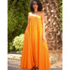Orange Flowy Jumpsuit/Dress handmade in Egypt & available at Jozee Boutique.