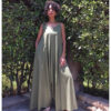 Army Green Flowy Jumpsuit/Dress handmade in Egypt & available at Jozee Boutique.