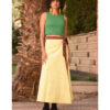 Striped Yellow & Maroon Silk and Cotton Loom Woven Long Wrap Skirt handmade in Egypt & available at Jozee Boutique.