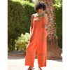Orange Siwa Embroidered Linen Jumpsuit Handmade in Egypt & available at Jozee Boutique