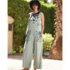 Mint Siwa Embroidered Linen Jumpsuit Handmade in Egypt & available at Jozee Boutique
