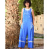 Denim Blue Siwa Embroidered Linen Jumpsuit Handmade in Egypt & available at Jozee Boutique