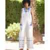 White Siwa Embroidered Linen Jumpsuit Handmade in Egypt & available at Jozee Boutique