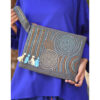 Grey Embroidered Clutch handmade in Egypt & available at Jozee Boutique.