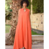 Orange red Linen Japanese Dress made in Egypt & available in Jozee boutique