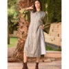 Army Green & Silver Silk & Cotton Loom Woven Long Sleeve Tunic handmade in Egypt & available at Jozee Boutique.