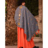 Grey Thin Wool Siwa Embroidered Shawl Handmade in Egypt & available at Jozee Boutique