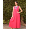 Fuchsia Siwa Embroidered  Linen V-Neck Dress handmade in Egypt & available at Jozee Boutique.