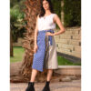 Silver & Blue Silk and Cotton Loom Woven Midi Wrap Skirt handmade in Egypt & available at Jozee Boutique.