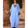 Baby blue Linen Kaftan with Silk & Cotton Loom Woven Patches handmade in Egypt & available at Jozee Boutique.