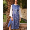 Blue & Silver Silk & Cotton Loom Woven Long Sleeve Tunic handmade in Egypt & available at Jozee Boutique.