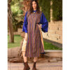 Electric Blue & Multicolored Silk & Cotton Loom Woven Long Sleeve Tunic handmade in Egypt & available at Jozee Boutique.