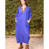 Electric Blue Linen Kaftan with Silk & Cotton Loom Woven Patches handmade in Egypt & available at Jozee Boutique.