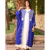 Electric Blue Siwa Embroidered Handwoven Linen Cardigan handmade in Egypt & available at Jozee Boutique.