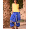 Electric Blue Siwa Embroidered Linen Harem Pants Handmade in Egypt & available at Jozee Boutique