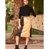Gold, Striped Black & Yellow Silk and Cotton Loom Woven Midi Wrap Skirt handmade in Egypt & available at Jozee Boutique.