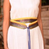 Denim Blue & Multicolored Silk & Cotton Loom Woven Double Wrap Belt handmade in Egypt and available at Jozee Boutique