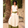 Off white Flowy Pants with apple green Patches handmade in Egypt & available in Jozee boutique