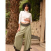 Light Olive Green Flowy Pants with Dark Olive Green Patches handmade in Egypt & available in Jozee boutique