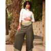 Dark Olive Green Flowy Pants with Light Olive Green Patches handmade in Egypt & available in Jozee boutique