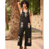 Black Siwa Embroidered Linen Jumpsuit Handmade in Egypt & available at Jozee Boutique