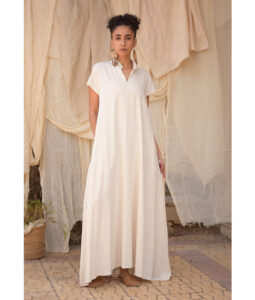 Off White Linen Japanese Dress made in Egypt & available in Jozee boutique