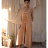 Dark Beige Siwa Embroidered Linen Japanese Dress handmade in Egypt & available at Jozee Boutique.