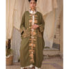 Army Green Siwa Embroidered Handwoven Linen Cardigan handmade in Egypt & available at Jozee Boutique.
