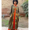 Army Green Siwa Embroidered Handwoven Linen Cardigan handmade in Egypt & available at Jozee Boutique.