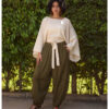 Army green Wide Leg Linen Frayed Pants handmade in Egypt & available at Jozee Boutique.