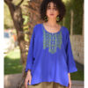Electric Blue Siwa Embroidered Linen Top handmade in Egypt & available in Jozee boutique
