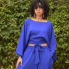 Electric Blue Kimono Linen Top handmade in Egypt & available at Jozee Boutique.