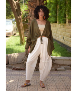 Olive green Linen Bolero made in Egypt & available at Jozee Boutique.