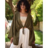 Olive green Linen Bolero made in Egypt & available at Jozee Boutique.