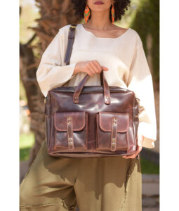 Dark Brown Genuine Leather Laptop Bag handmade in Egypt and available at Jozee Boutique.